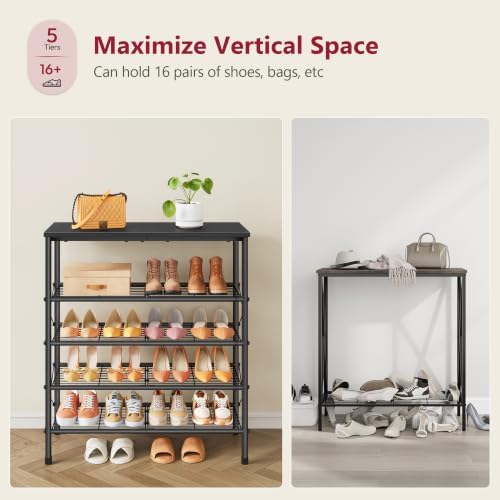 Tajsoon 5 Tier Shoe Rack Organizer for 16-20 Pairs of Shoes, Black - Image 5
