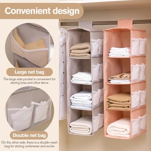 Hanging Closet Organizer, 4-Section Storage Shelves, Oxford Cloth with Mesh Pockets, (Gray, 2 Section) - Image 3