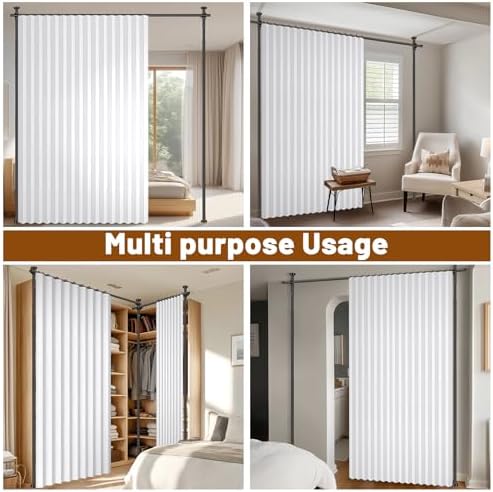 AJAZZ Privacy Curtains for Room Divider with Blackout & Soundproof (2 Panels, White, W100 x L96 in)+ No Drill Curtain Rod(H) 43-120×(W) 35-200 in, Wall Divider for Bedroom/Studio/Office Curtain - Image 4
