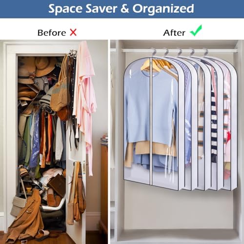 SLEEPING LAMB 40" Clear Garment Bags for Hanging Clothes Storage 4" Gusseted Suit Bags for Closet Storage Coat Cover for Shirts, Sweaters, Jackets (5 Packs) - Image 7