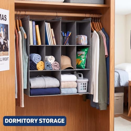3 Tier Hanging Closet Organizer, 10 Compartments Dual Row Storage, Grey - Image 5