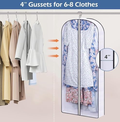 SLEEPING LAMB 50" Clear Garment Bags for Hanging Clothes Storage 4" Gussetes Dress Bags for Closet Storage Coat Cover for Suits, Sweater, Jacket(5 Packs) - Image 2