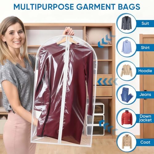 KISEER 5 Pack Clear Garment Bags for Hanging Clothes, 24 x 40 Inch Plastic Clothes Cover Bags with Zipper for Jackets Dresses Suits Coats Shirts - Image 6