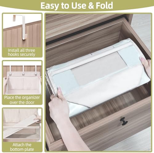 Over Door Organizer with 6 Extra Large Pockets 12 Side Pockets, Sturdy Closet Storage Rack, Hanging Storage Organizer with Clear Window for Shoes, Diaper, Bedroom, Bathroom, Beige, 6-Pack - Image 6