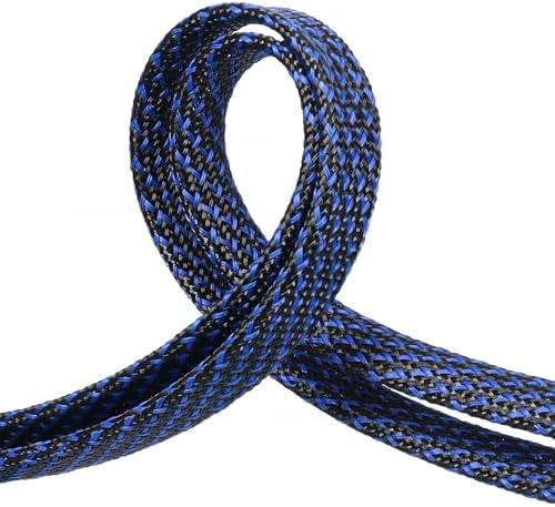 Braided Cable Sleeve, 33ft Expandable Wire Loom for Automotive Wiring Harness & PC Case, Pet-Proof Chew Resistant Cord Protector, Flexible Cable Management (Blue-Black, 6mm (1/4")) by PursuingaBetterLife