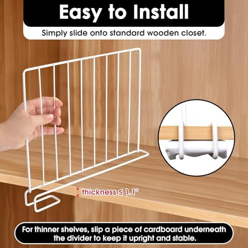 Shelf Dividers, 8 Pack Closet Organizers and Storage, Metal Closet Dividers Shelf Organizer for Wood Shelves, Linen Closet Organization Separators for Purse Handbag Sweater Clothes Wardrobe Cabinet - Image 6