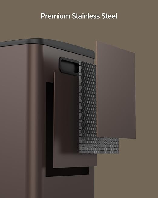 Lovewind Dual Trash and Recycling Bins for Kitchen, 13+6 Gallon Stainless Steel Garbage and Recycle Bin Combo for Large Families, Dual Trash Can with Soft Close Lid & Magnetic Stickers, Brown