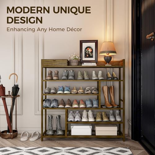 Bamworld Shoe Rack for Front Door Entrance Bamboo Shoe Organizer with Storage Box Free Standing Shoe Cabinet Wooden Shoe Storage Shelf for entryway, Closet and Doorway (Dark Brown) - Image 4