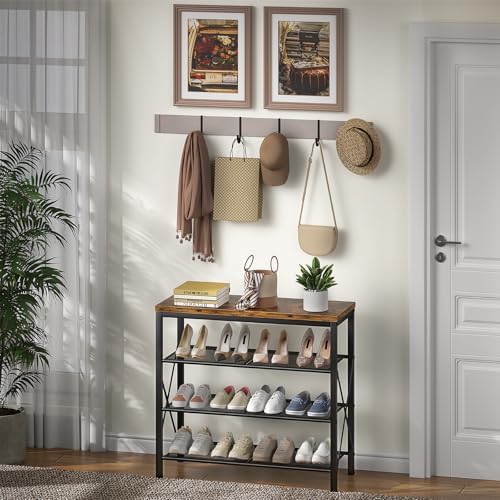 4 Tier Shoe Rack, Metal Shoe Organizer with Wooden Top, Shoe Shelf for Entryway Closet Door Entrance, Rustic Brown - Image 6