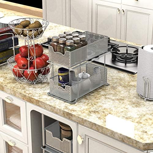 SIMPLE HOUSEWARE 2 Tier Sliding Cabinet Basket Organizer Drawer, Silver - Image 6
