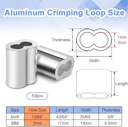 CooBigo 50Pcs 5/32""Cable Crimp Sleeves, Aluminum Wire Rope Crimping Loop Sleeve. Cable Ferrules for Cable and Wire Rope Crimp Double Barrel Crimp Sleeves (M4-5/32"") - Image 2