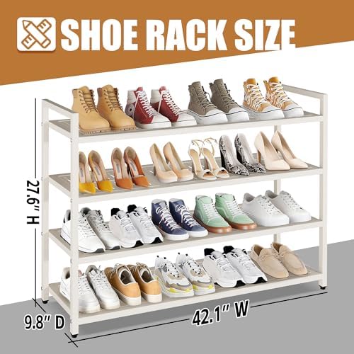 4-Tier Shoe Rack, Large Capacity Metal Free Standing Shoes Rack, Sturdy and Durable Shoe Organizer, Shoe Shelf for Closet, Entryway, Bedroom, for 24-28 Pairs, 42.1" W x 9.8" D x 27.6" H, White - Image 2