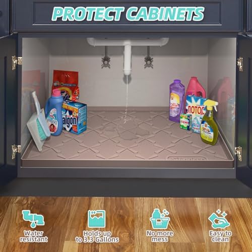SIKADEER Waterproof Under Sink Mat 25" x 22" Silicone Mat Cabinet Protector - Image 4