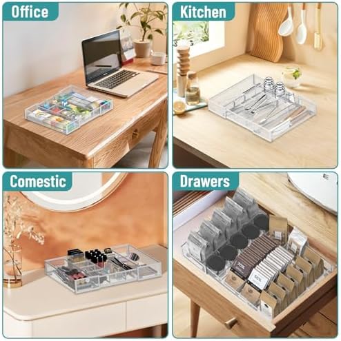 Expandable Desk Drawer Organizer, 10 Adjustable Compartments, White - Image 7