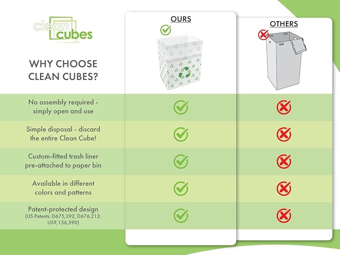 Clean Cubes 13 Gallon Disposable Pop-Up Trash Cans (3-Pack) with Fitted Bags – Foldable Garbage & Recycling Bins for Parties, Events & Kitchen (Recycle, 17" H x 13.5" W x 10" D)