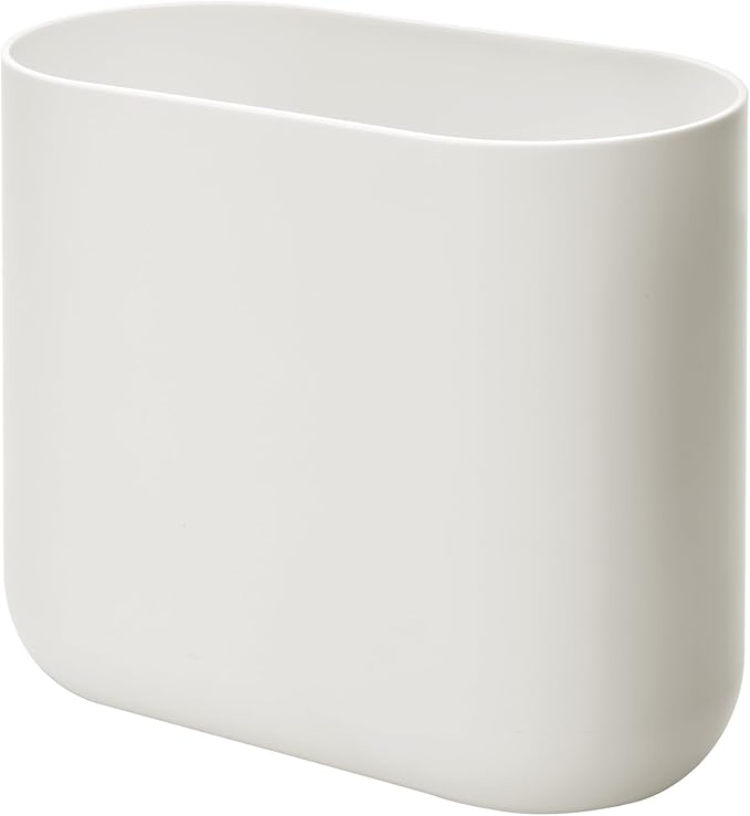 iDesign Small Slim Plastic Bathroom Trash Can, Garbage Can for Bedroom, Office, Desk, Dorm, Coconut White