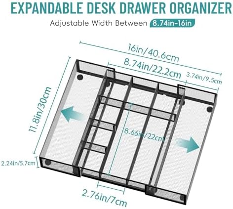 Expandable Desk Drawer Organizer, 10 Adjustable Compartments, Black - Image 2