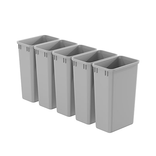 Dowell 5 Pack 50Qt Wastebasket Trash Container, 13Gal, Plastic, Stackable, for Kitchen/Bathroom/Office, Fits Under Sink/Desk - Grey (5, 50 QT)