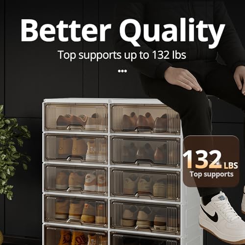 MAGINELS 6-Tier Shoe Rack,Expandable Plastic Shoe Cabinet. Shoe Storage with Door,Entryway, Closets, Hallway, and Bedroom.Accommodates Up to 24 Pairs of Shoes.Grey (2 BY 8) - Image 5