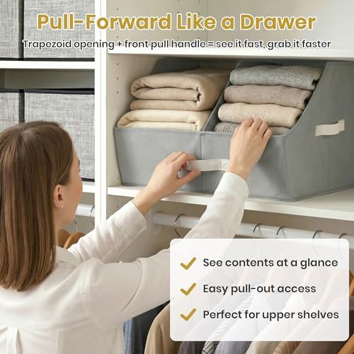 Closet Organizers Storage, Medium Collapsible Bin 6pc, Dark Gray - Image 4