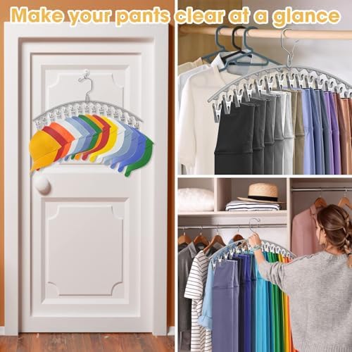 Upgrade Skirt Pants Hangers with Clips, Metal Legging Organizer for Closet with 15 Cilps Holds 60 Leggings/Shorts/Jeans/Skirts Pants Hangers Space Saving Closet Organizers and Storage, Grey 4Pack - Image 7