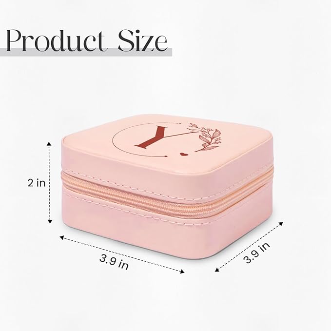 SANDJEST Personalized Jewelry Box, Pink Small Travel Jewelry Box with Initial Y, Monogrammed Jewelry Case Organizer for Girls Women Teen, Mini Travel Essentials Gifts for Christmas Birthday