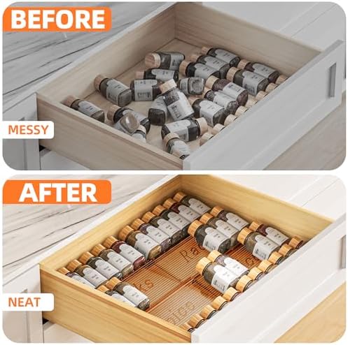 PanPanPal Spice Drawer Organizer, 4 Tier- 4 Pack Amber Acrylic Drawer Seasoning Organizer, Expandable From 11'' to 22'' Kitchen Spice Rack Organizers and Storage for Drawer (Jars not included) - Image 6