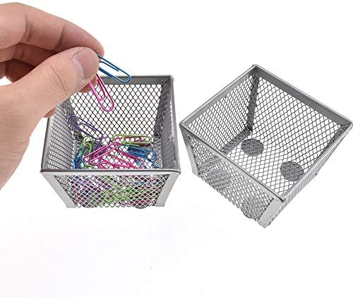 HAHIYO Stackable Paper Clip Mesh Holder cup 2.2" Height 2 Pack Silver Sturdy PaperClip Holder Container for Desk Drawer Organizer Collection for Home Office School Soft Foam Feet No Sharp Edges - Image 5