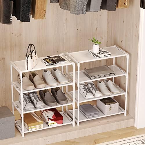 4-Tier Small Shoe Rack Space Saving Shoe Shelf Storage Organizer for Entryway Hallway Closet Bathroom Garage,Stackable Shoe Stand(White) - Image 3