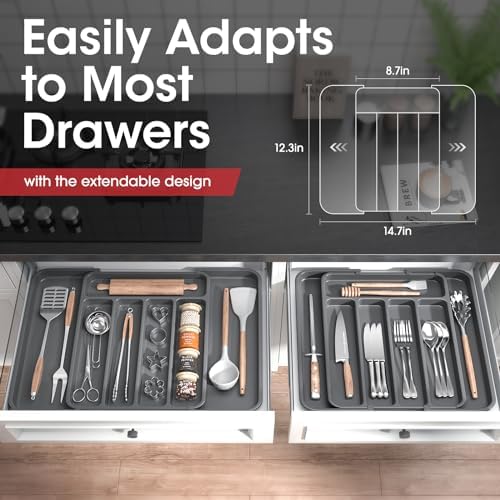 Aujen Silverware Drawer Organizer, Adjustable Utensil Cutlery Tray - Image 5