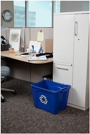 Rubbermaid Commercial Products, Recycling Bin/Box, Stackable, 14 GAL, Blue, for Indoors/Outdoors/Garages/Homes/Commercial Facilities