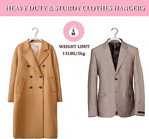 Pink Clothes Hangers 16", 40 Pack Plastic Clear Coat Hanger for Adult Closet, Durable Bling Ganchos de Ropa with Swivel Hook, Notched Shoulders & Ultra-Thin Space Saving Laundry Hanger for Dress Suits - Image 2