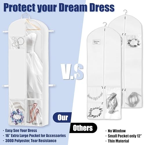 Simple Houseware 70" Long, 8" Depth Wedding Dress Garment Bag with Pockets - Image 3