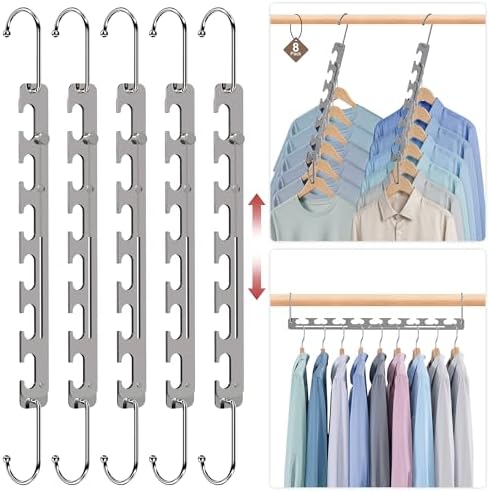 8 Pack Space Saving Hangers for Clothes, 6 to 9 Holes Expandable Heavy Duty Metal Hangers 80 Lbs Capacity, Magic Smart Hanger Closet Space Saver, Closet Organizers and Storage by Liangmall