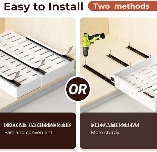 1 Pcs Pull Out Cabinet Organizers, Width (12"-19") and Depth (17"-23") Expandable With 3 Slides, No Drill Slide out Drawers Adhesive Film or Nail Cabinets Without Lip in Kitchen, Bathroom - Image 5