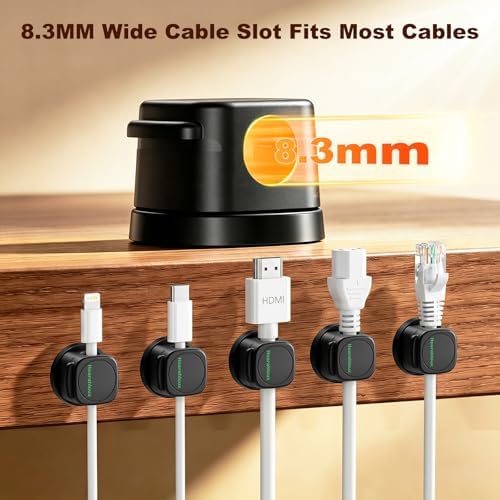 Magnetic Cable Clips 12 Pack, 360° Rotatable Self-Adhesive Cord Holder with One-Hand Open Lid, Cable Management for Nightstand Desk Car Phone Charger - Image 5