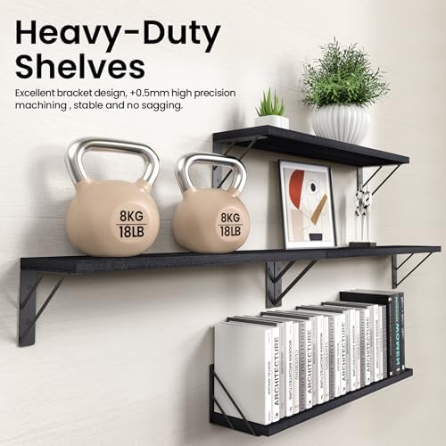 BAYKA Wall Mounted Floating Shelves, Wood Floating Wall Shelf for Books & Decor, Small Space-Saving Display & Organizer（Black，23in，Set of 4） - Image 5