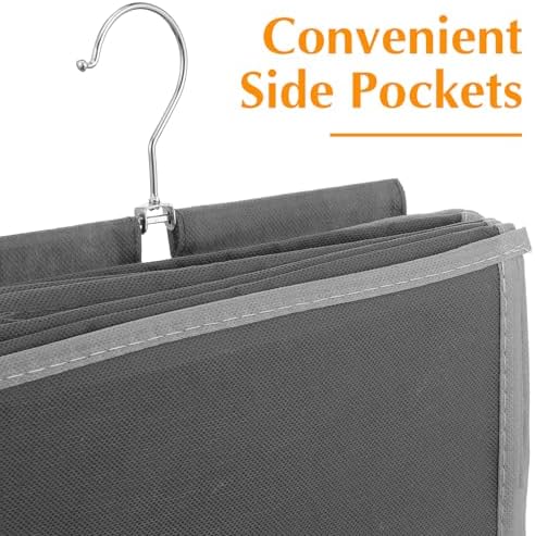 2 Pcs Hanging Closet Organizer, 6-Shelf Storage with 2 Side Pockets and Hooks, for Clothes Sweaters Shoes Accessories, Space-Saving for Dorm RV Small Closet, Grey - Image 5