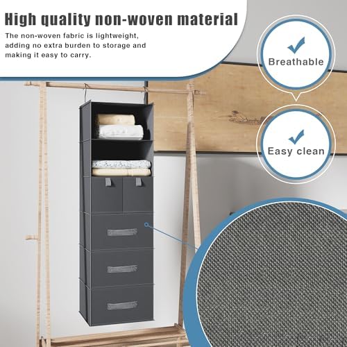 6-Shelf Hanging Closet Organizer with 5 Drawers, Non-Woven, Dark Gray - Image 2