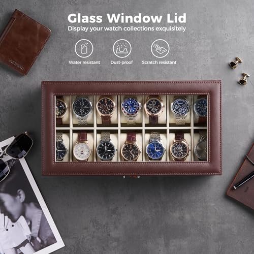 ProCase Watch Box Organizer, 14 Slot Watch Display Case, Espresso&Beige - Image 4