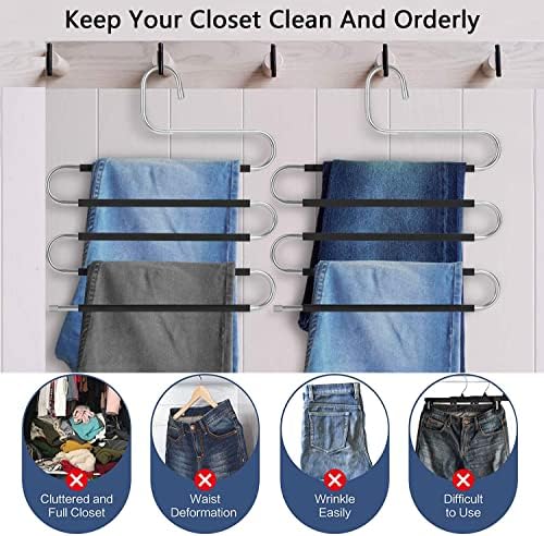 Pants Hangers Space Saving,2 Pack S-Type Non-Slip Stainless Steel Clothes Pants Hangers Closet Organizers and Storage, Closet Organizer Hanger Organizer for Scarf Jeans Trousers Towels Leggings - Image 3