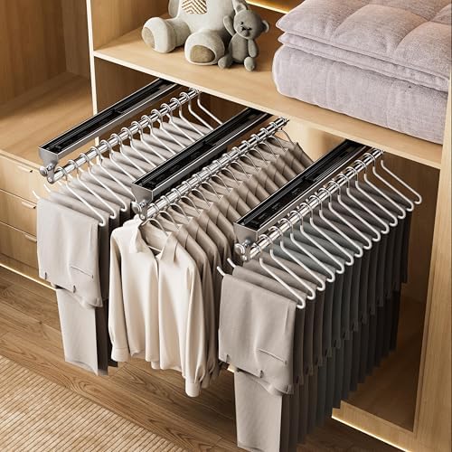 2 Pack Pull Out Closet Rod, 13.7inch Heavy Duty Pants Rack, Adjustable Clothes Hanger Rail, Space Aluminum Valet Rod, Top Mounted Wardrobe Clothes Organizer, Closet Storage for Trousers Coats Gray - Image 6