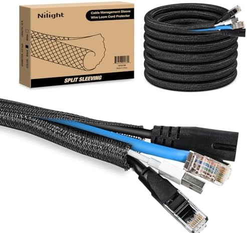Nilight Cable Sleeve, 10ft-1/2inch Cord Management Sleeves Black Wire Loom by Nilight