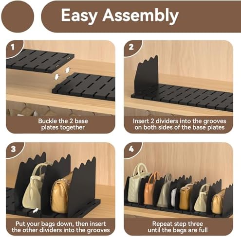 SOYO Adjustable Shelf Dividers for Closet, Purse Organizers for Bag, Black - Image 3