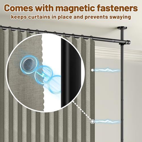 AJAZZ Privacy Curtains for Room Divider with Blackout & Soundproof (2 Panels, Grey, W100 x L96 in)+ No Drill Curtain Rods(H) 43-120×(W) 35-200 in, Wall Divider for Bedroom/Studio/Office Curtain - Image 6