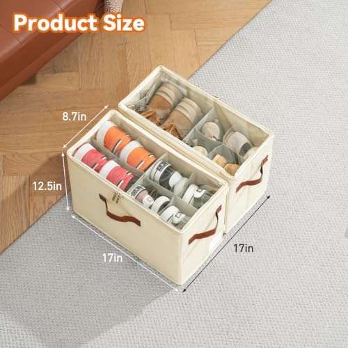 Shoe Organizer for Closet, Fits 16 Pairs, Beige, 2 Pack - Image 2