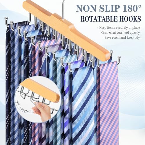 Tie Rack Hanger for Closet, Upgraded Tie Holder Organizer for Men, Wooden - Image 4