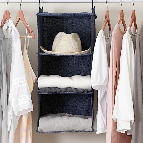 Household Essentials Hanging Cotton Blend Closet Organizer with 3 Storage Shelves, Denim - Image 2