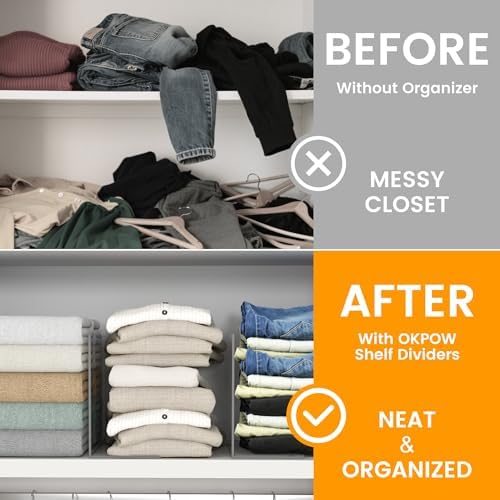 OKPOW Shelf Dividers for Closet Organization – Keep Sweaters & Purses Upright, Clear Acrylic Separators for Most Wood Shelves & Pantry, Damage-Free, Sturdy & Tall (10" x 12", 8 Pack) - Image 4