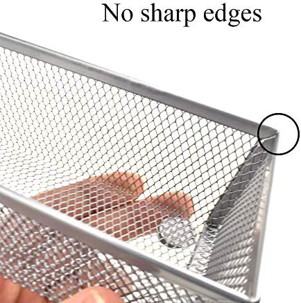 HAHIYO Stackable Mesh Tray Cup 6 x 3 x 2 inches Sturdy Container for Desk Drawer Organizer Collection for Home Office School kitchen Soft Foam Feet No Sharp Edges 2 Pack Silver - Image 6
